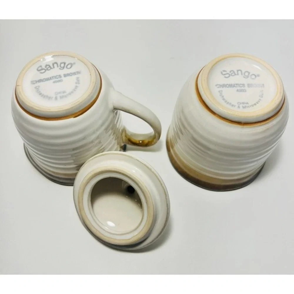 Sango Chromatics Brown Sugar Bowl With Kid And Creamer